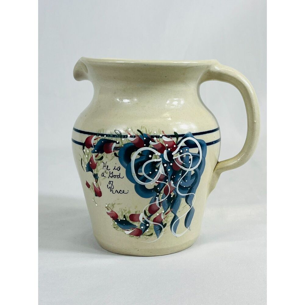 Yesteryears Pottery Hand Painted Pitcher He is a God of Grace